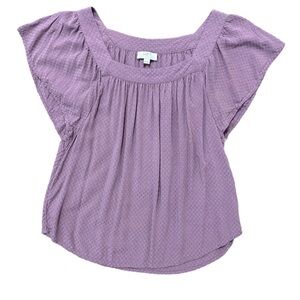 LOFT Plum/Lavender Textured Flutter Sleeve Scoop Neck Blouse